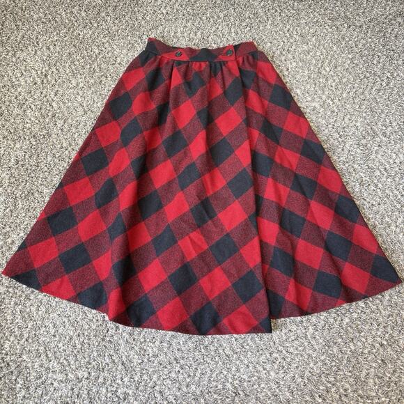Vtg Halston Wool Midi Skirt Sz 4 Red Tartan Plaid Scotch A Line Pleated New - Picture 2 of 7